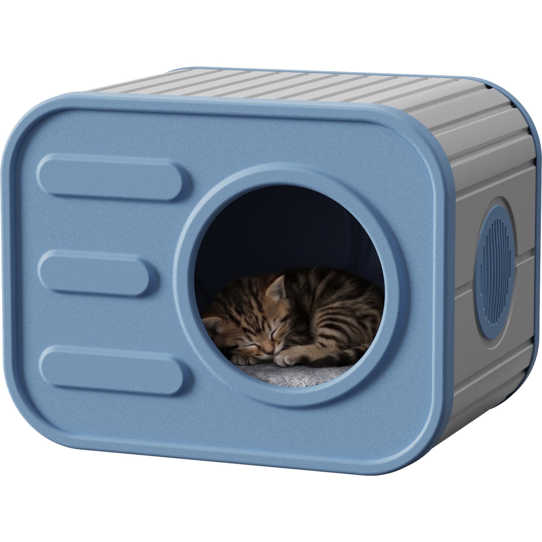 PLAYRANK Resin Enclosed Ventilated Indoor Plastic Removable Bed Cat House, Blue