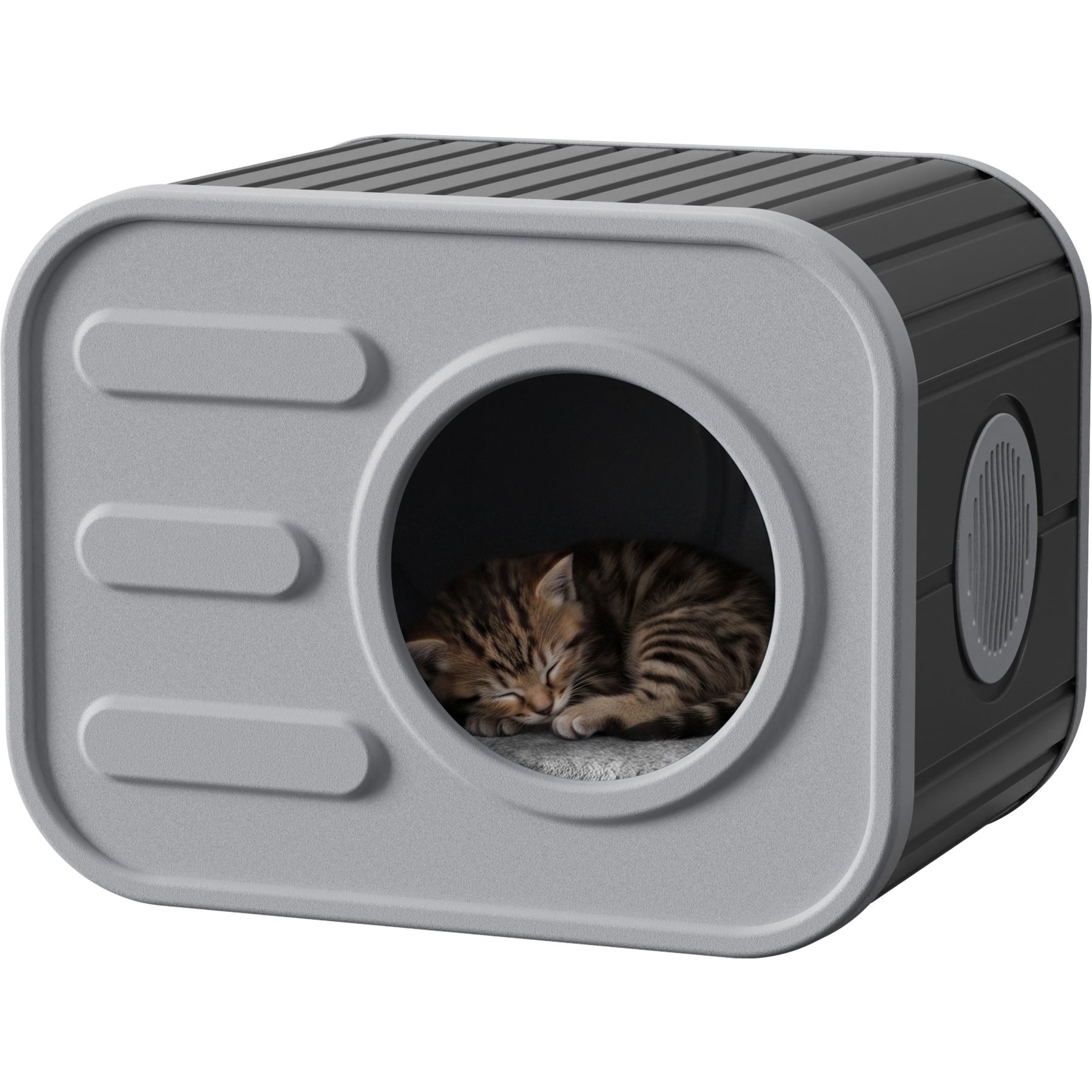 PLAYRANK Resin Enclosed Ventilated Indoor Plastic Removable Bed Cat House, Black