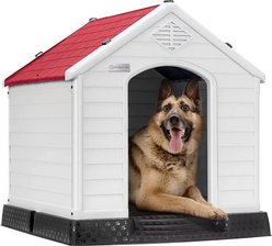 LEMBERI Plastic Durable Waterproof Dog House Waterproof with Elevated Floor & Air Vents, Red, 37.4 x 35 x 38.8-in