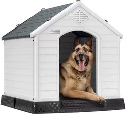 LEMBERI Plastic Durable Waterproof Dog House Waterproof with Elevated Floor & Air Vents, Grey, 37.4 x 35 x 38.8-in