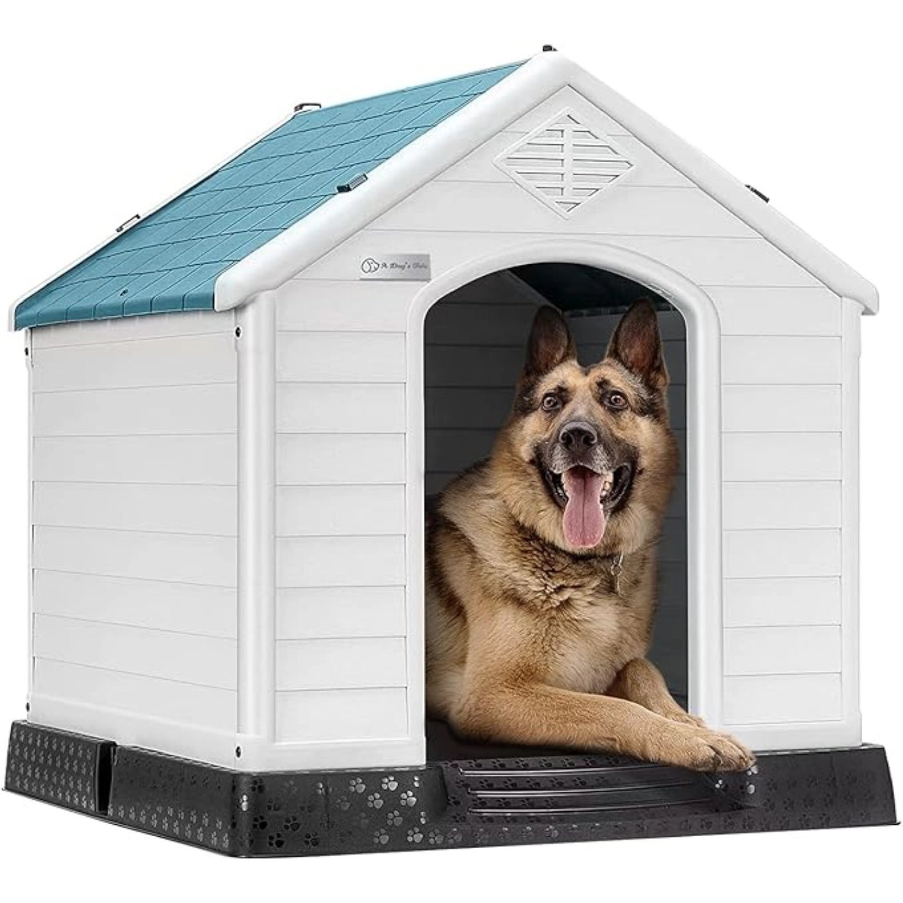 LEMBERI Plastic Durable Waterproof Dog House Waterproof with Elevated Floor & Air Vents, Blue, 37.4 x 35 x 38.8-in