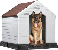 LEMBERI Plastic Durable Waterproof Dog House Waterproof with Elevated Floor & Air Vents, Brown, 37.4 x 35 x 38.8-in