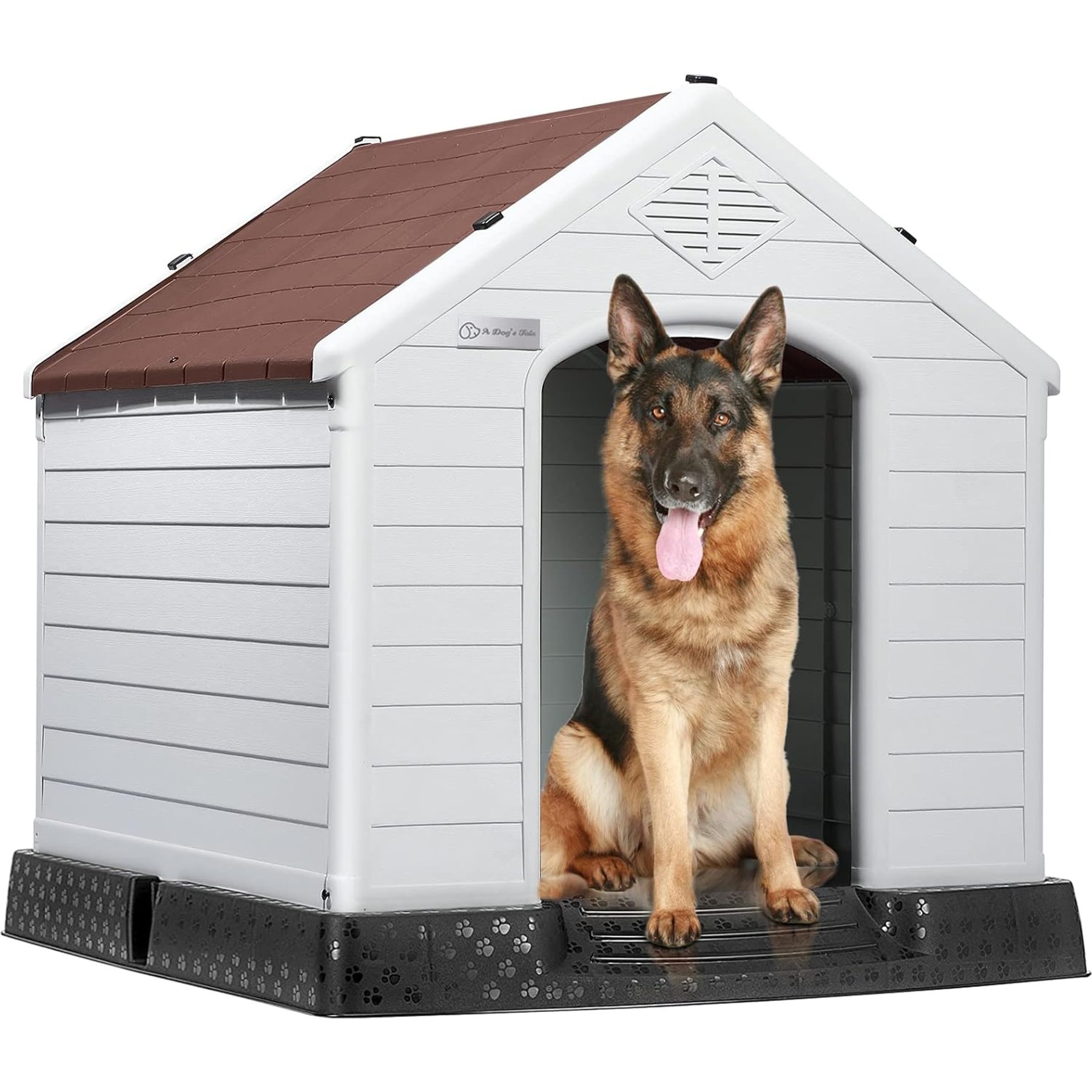 LEMBERI Plastic Durable Waterproof Dog House Waterproof with Elevated Floor & Air Vents, Brown, 37.4 x 35 x 38.8-in