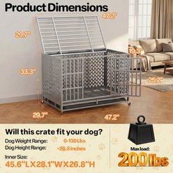 Xbrigh Indoor Indestructible Heavy Duty Steel Escape Proof Double Door Dog Crate with Removable Tray & Wheels, Silver, 48 inch slide 2 of 9