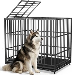 Xbrigh Heavy Duty Indestructible Steel Escape Proof Dog Crate, Black, Large: 54/48/42/38-in