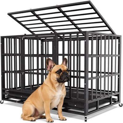 Xbrigh Xbrigh Heavy Duty Indestructible Escape Proof Steel Dog Crate, Black, Small: 38-in