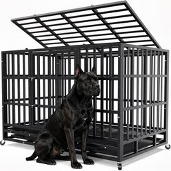 Xbrigh Heavy Duty Indestructible Escape Proof Steel Dog Crate, Black, Large: 48-in