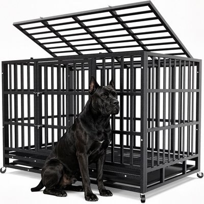 Xbrigh Xbrigh Heavy Duty Indestructible Escape Proof Steel Dog Crate, Black, Large: 48-in