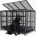 Xbrigh Heavy Duty Indestructible Escape Proof Steel Dog Crate, Black, Large: 48-in