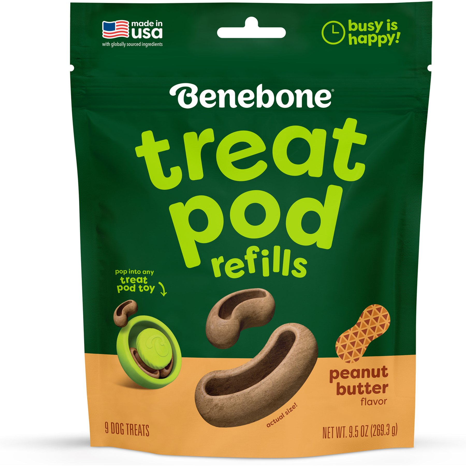Benebone Pod Refills for Puzzle Toy Peanut Butter Flavor Lickable Dog Hard Chew Treats, 9 count
