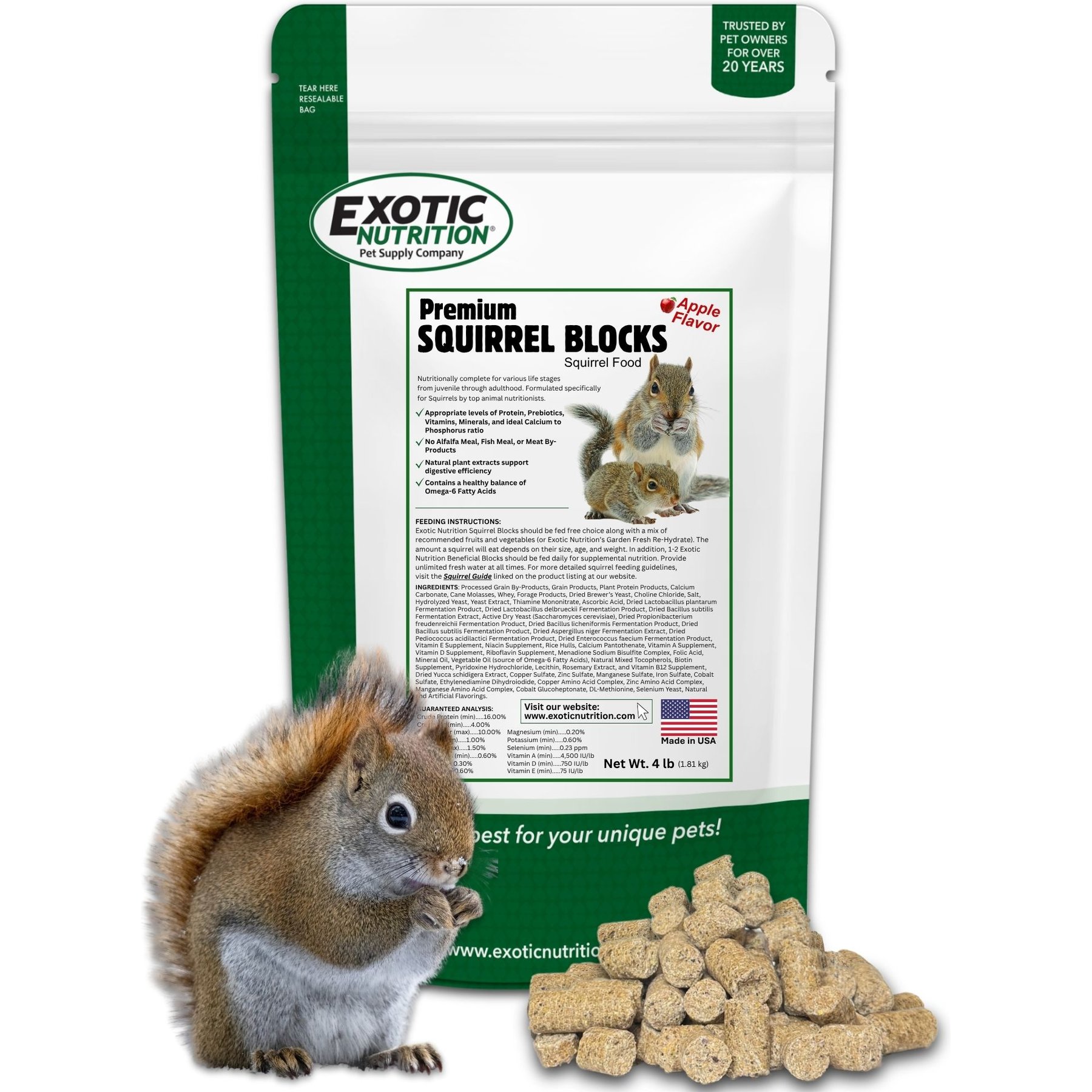 Exotic Nutrition Premium Feeders Blocks Squirrel Food, 4-lb bag