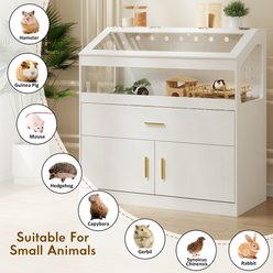 LEMBERI Indoor Easy View Acrylic Panels Small Animal Cage with Storage Cabinet & Pull Out Drawer, White, Large: 39.4 x 19.7 x 40.4-in slide 2 of 8