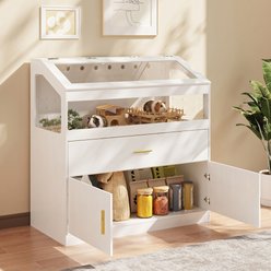 LEMBERI Indoor Easy View Acrylic Panels Small Animal Cage with Storage Cabinet & Pull Out Drawer, White, Large: 39.4 x 19.7 x 40.4-in