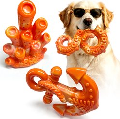 FUUFOME Boredom Relief Ocean-Themed Aggressive Indestructible Tough Chew Dog Toy, Orange, 3 count