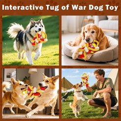 FUUFOME Interactive Tug Teeth Cleaning Squeaky Tough Chew Plush Dog Toy with Rope Knots, Red slide 2 of 7