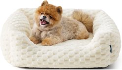 Bedsure Bubble Fleece Machine Washable Bolster Dog Bed, Cream, Medium