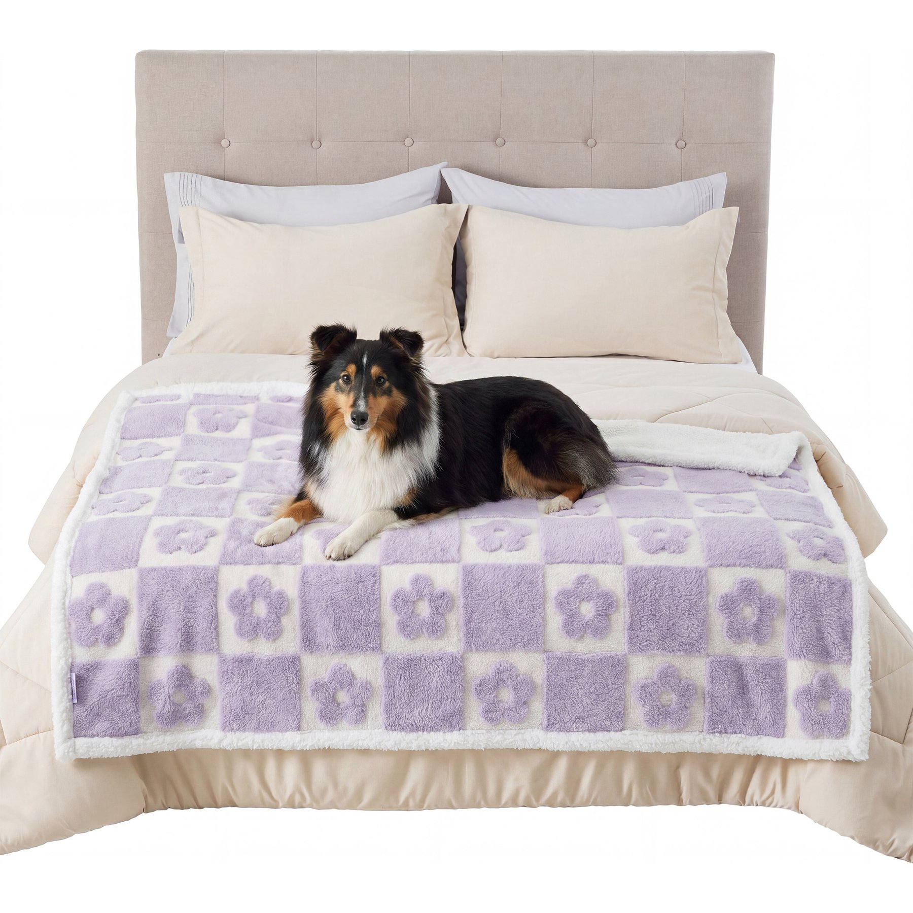Lesure Waterproof Calming Double-Sided Jacquard Shag & Soft Sherpa Fleece Furniture Protector Dog & Cat Blanket, Misty Lilac, X-Large