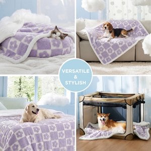 Lesure Waterproof Calming Double-Sided Jacquard Shag & Soft Sherpa Fleece Furniture Protector Dog & Cat Blanket, Misty Lilac, Small