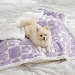 Lesure Waterproof Calming Double-Sided Jacquard Shag & Soft Sherpa Fleece Furniture Protector Dog & Cat Blanket, Misty Lilac, Small