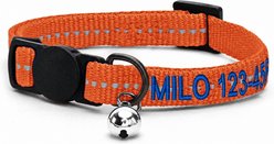 Pawtitas Personalized Recycled Reflective Breakaway Adjustable Cat Collar, 8 to 12-in neck, 3/8-in wide, Orange