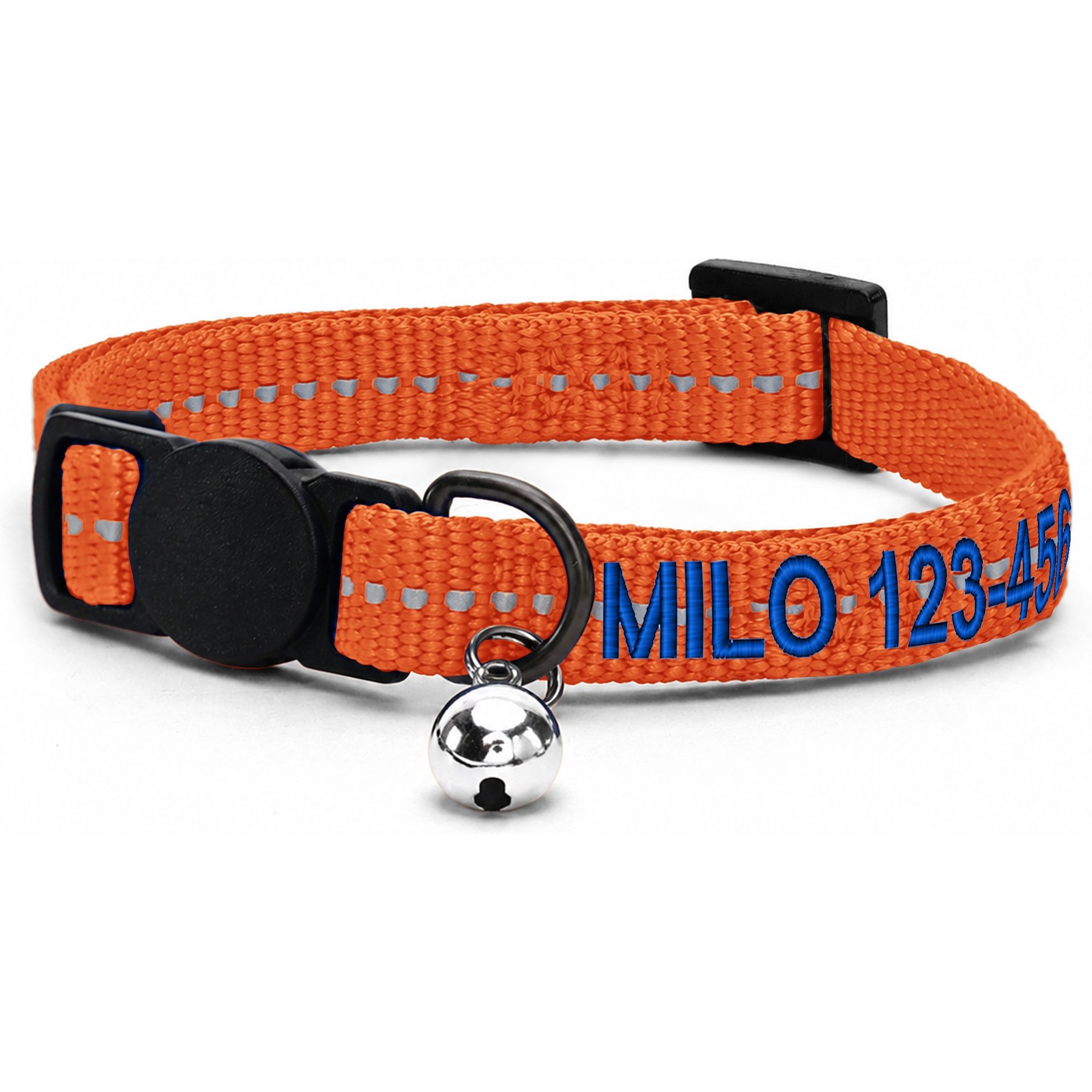 Pawtitas Personalized Recycled Reflective Breakaway Adjustable Cat Collar, 8 to 12-in neck, 3/8-in wide, Orange