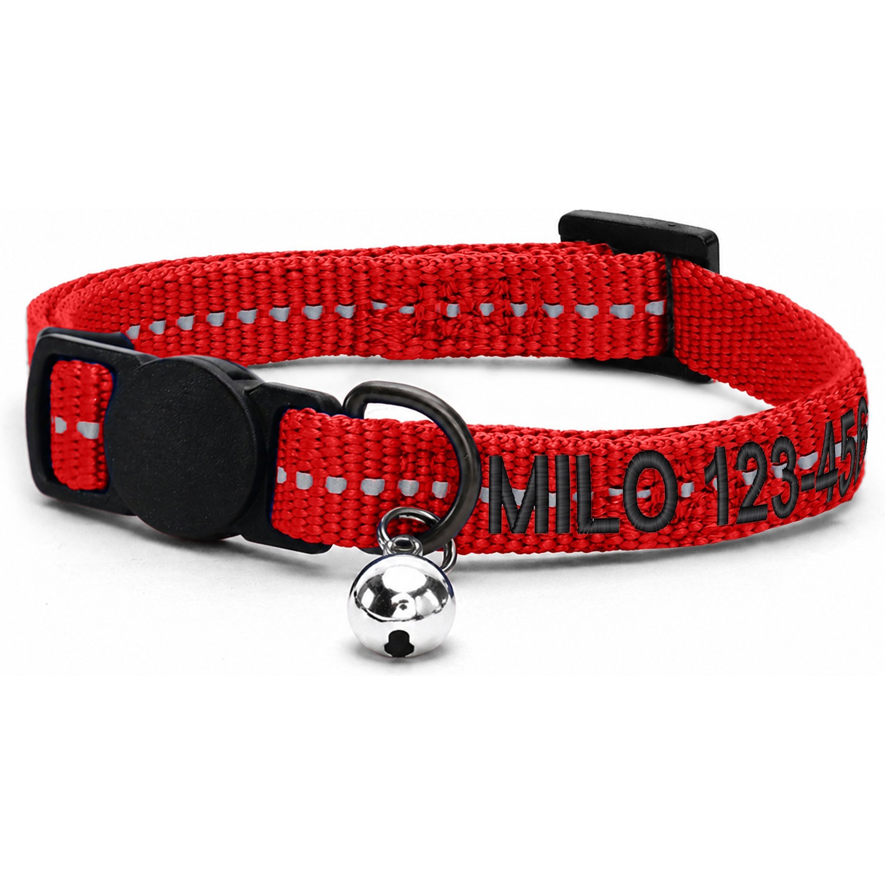 Pawtitas Personalized Recycled Reflective Breakaway Adjustable Cat Collar, 8 to 12-in neck, 3/8-in wide, Red