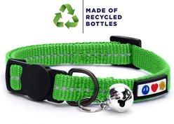 Pawtitas Personalized Recycled Reflective Breakaway Adjustable Cat Collar, 8 to 12-in neck, 3/8-in wide, Green slide 2 of 7