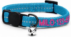 Pawtitas Personalized Recycled Reflective Breakaway Adjustable Cat Collar, 8 to 12-in neck, 3/8-in wide, Teal
