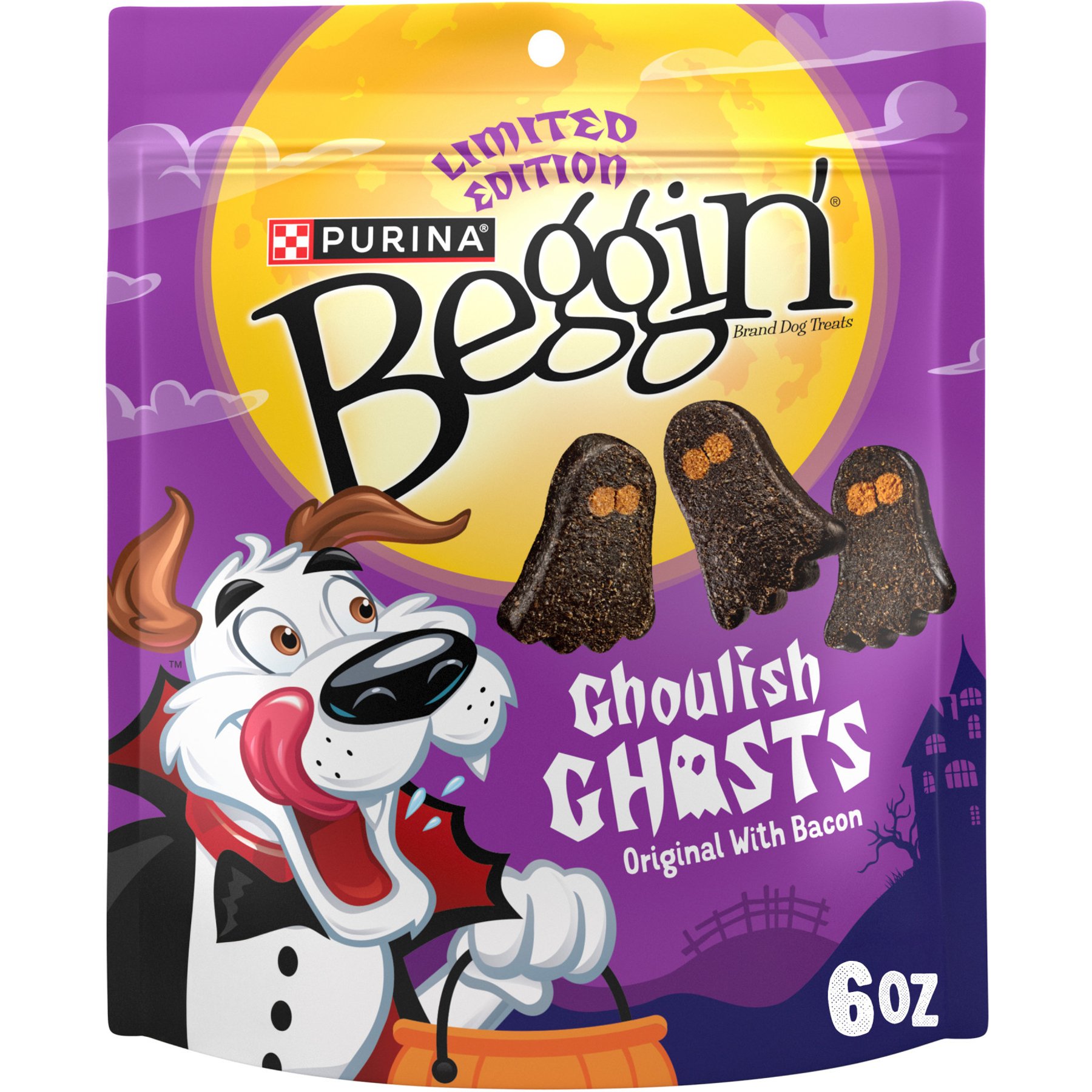 Beggin Ghoulish Ghost Indoor Bacon Halloween Jerky Dog Treats, 6-oz pouch