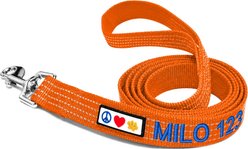 Pawtitas Custom Personalized Reflective Standard Dog Leash, Orange, Medium/Large: 6-ft long, 1-in wide