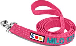 Pawtitas Custom Personalized Reflective Standard Dog Leash, Pink, X-Small/Small: 6-ft long, 5/8-in wide