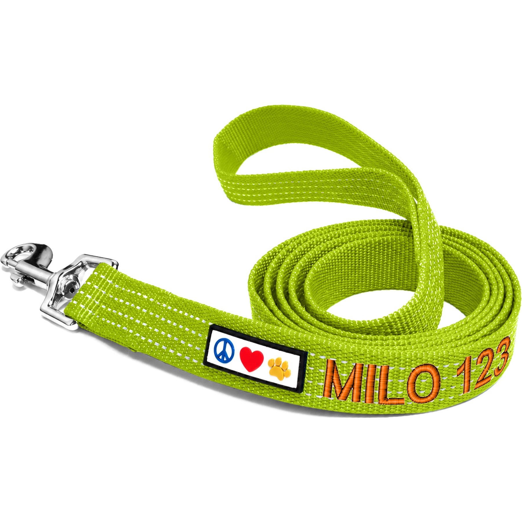 Pawtitas Custom Personalized Reflective Standard Dog Leash, Green, X-Small/Small: 6-ft long, 5/8-in wide