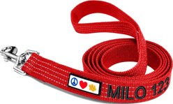 Pawtitas Custom Personalized Reflective Standard Dog Leash, Red, Medium/Large: 6-ft long, 1-in wide slide 1 of 8
