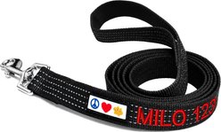 Pawtitas Custom Personalized Reflective Standard Dog Leash, Black, X-Small/Small: 6-ft long, 5/8-in wide slide 1 of 8