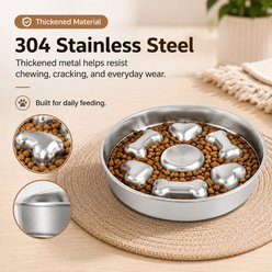 NonoPets Anti-Gulping Dishwasher Safe Lead Free Stainless Steel Slow Feeder Dog Bowl with Non-Slip Rubber Base, 44.67-oz, 9.8 x 1.6-in slide 2 of 9