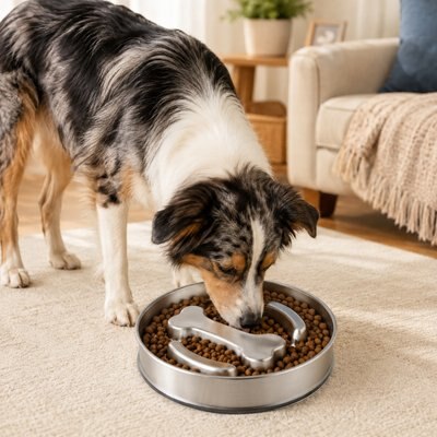 NonoPets NonoPets Anti-Gulping Dishwasher Safe Lead Free Stainless Steel Slow Feeder Dog Bowl with Non-Slip Rubber Base, 44.67-oz, 8.7 x 1.6-in