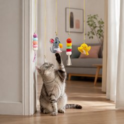 NonoPets Adjustable Elastic Hanging Door Teaser Feather Ball Cat Toy with Bell & Catnip slide 2 of 9