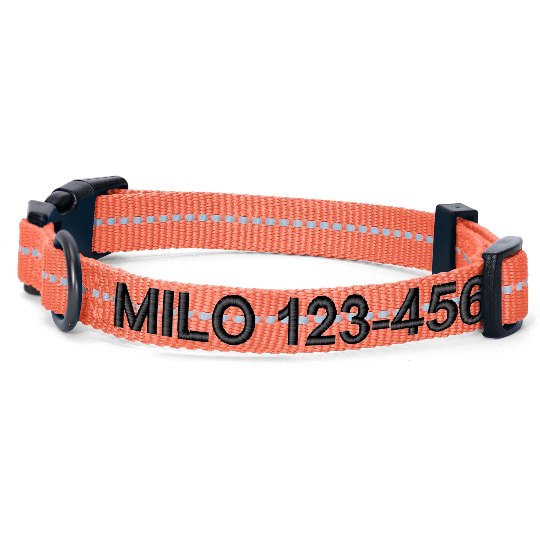 Pawtitas Custom Personalized Recycled Reflective Adjustable Dog Collar, Coral, Medium: 13 to 20-in neck, 3/4-in wide