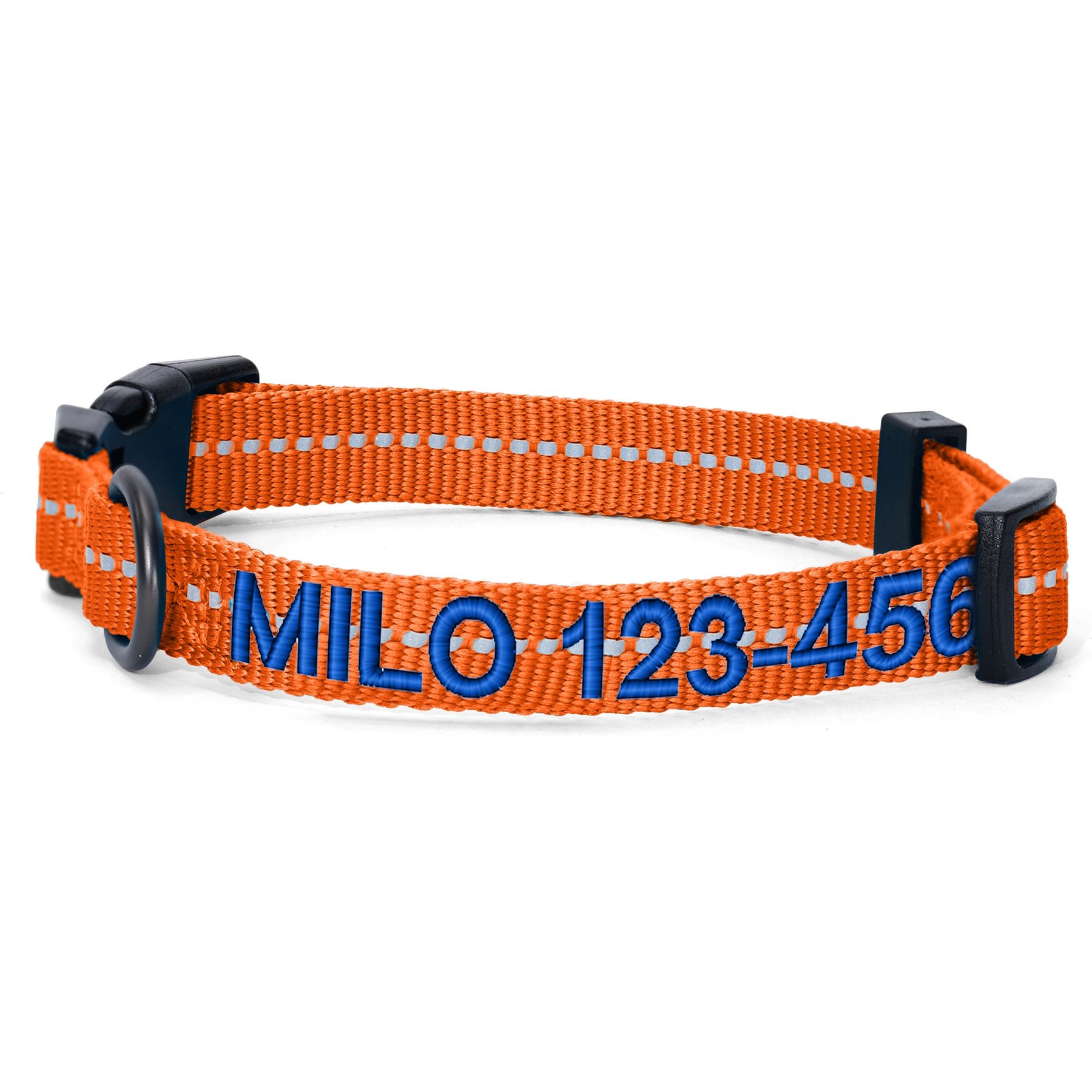 Pawtitas Custom Personalized Recycled Reflective Adjustable Dog Collar, Orange, Large: 16 to 26-in neck, 1-in wide