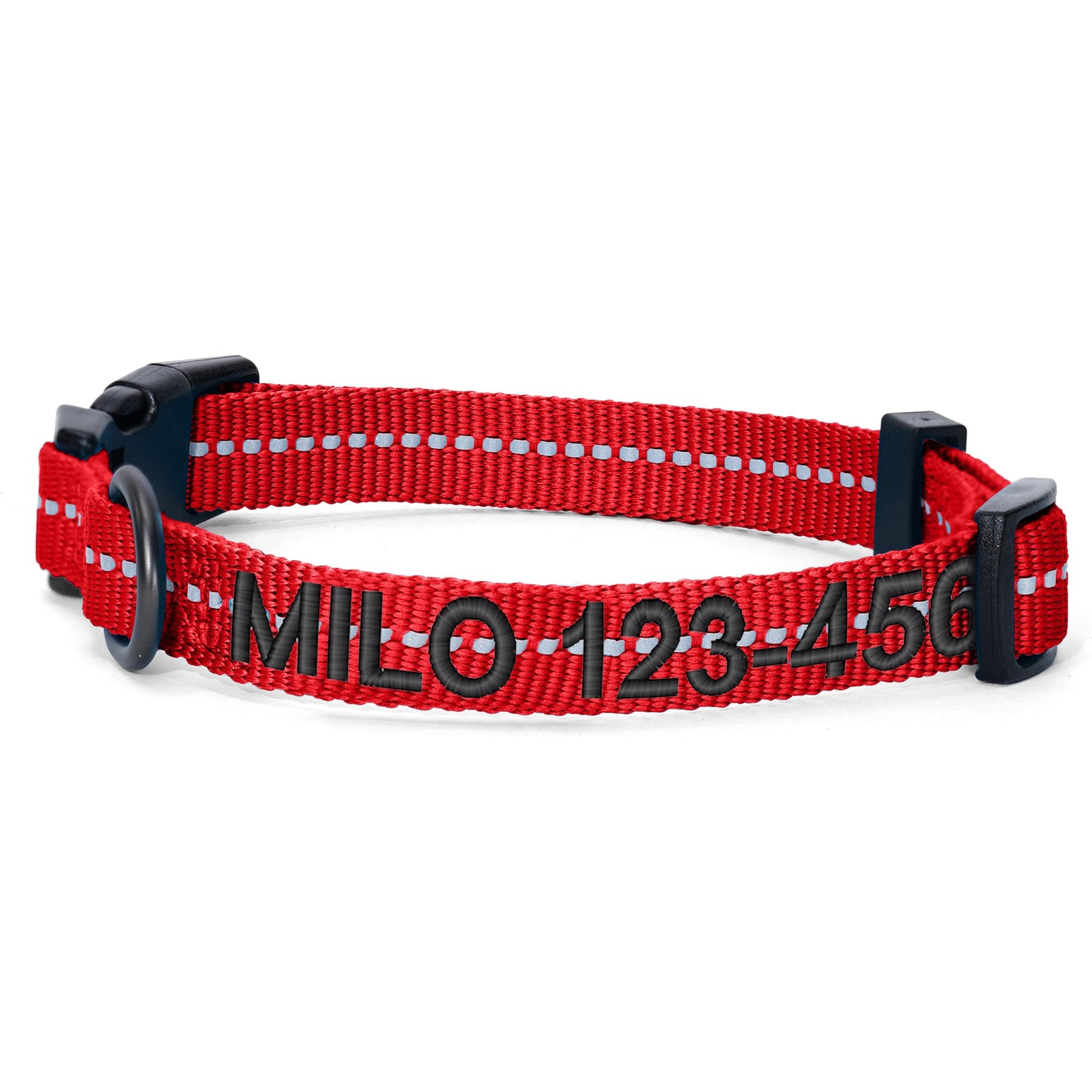 Pawtitas Custom Personalized Recycled Reflective Adjustable Dog Collar, Red, Large: 16 to 26-in neck, 1-in wide