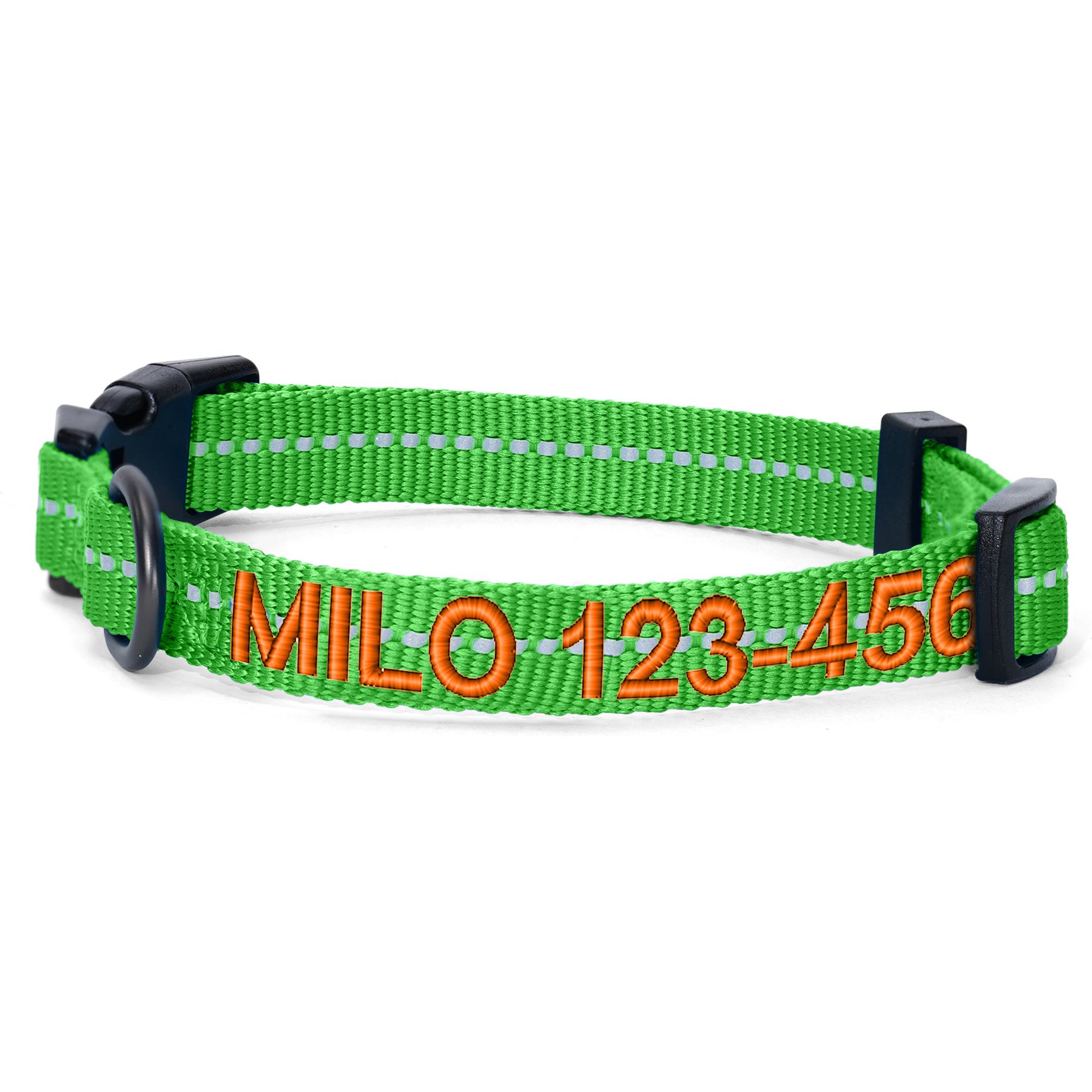 Pawtitas Custom Personalized Recycled Reflective Adjustable Dog Collar, Green, Small: 11 to 16-in neck, 5/8-in wide
