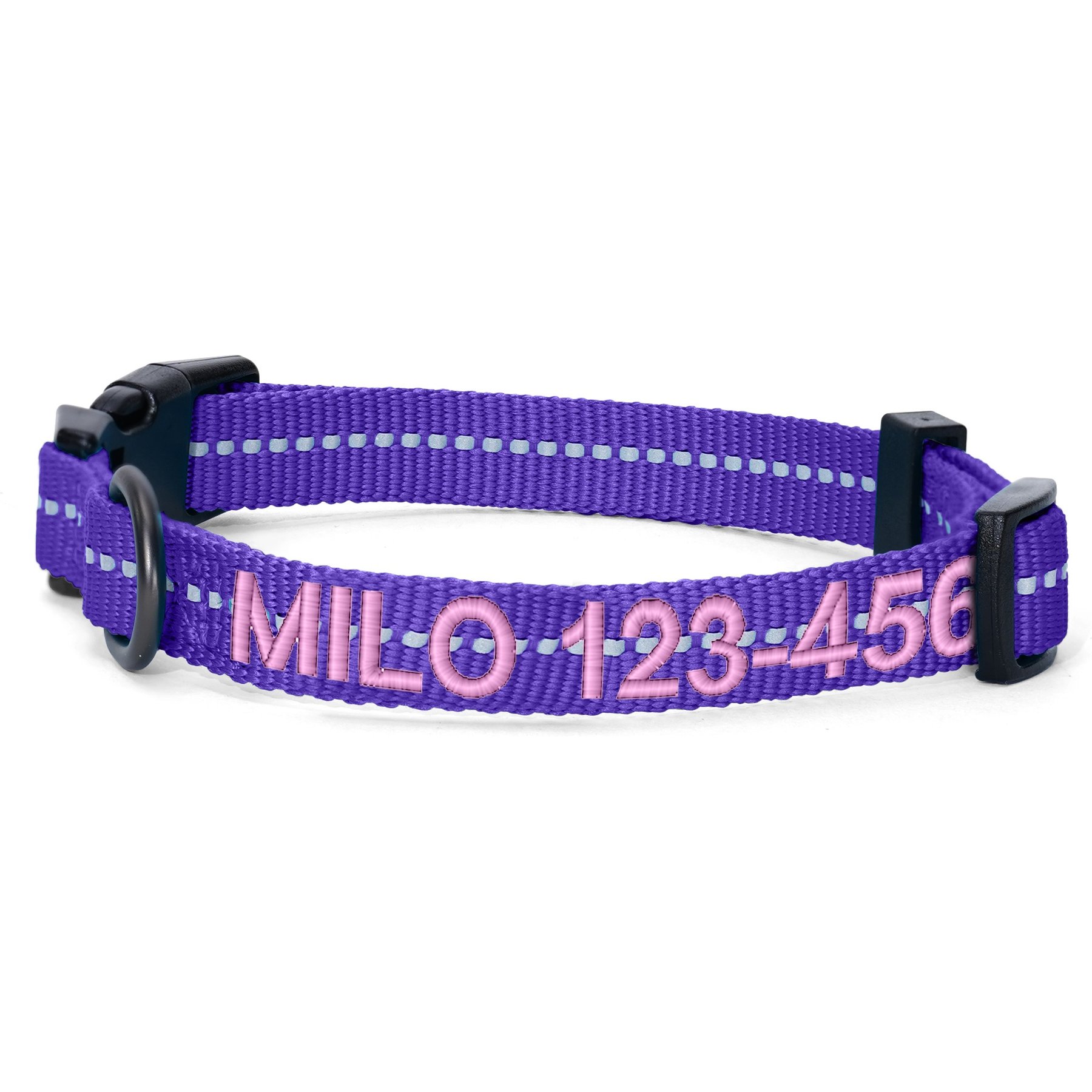 Pawtitas Custom Personalized Recycled Reflective Adjustable Dog Collar, Purple, Medium: 13 to 20-in neck, 3/4-in wide
