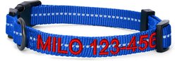 Pawtitas Custom Personalized Recycled Reflective Adjustable Dog Collar, Blue, Large: 16 to 26-in neck, 1-in wide