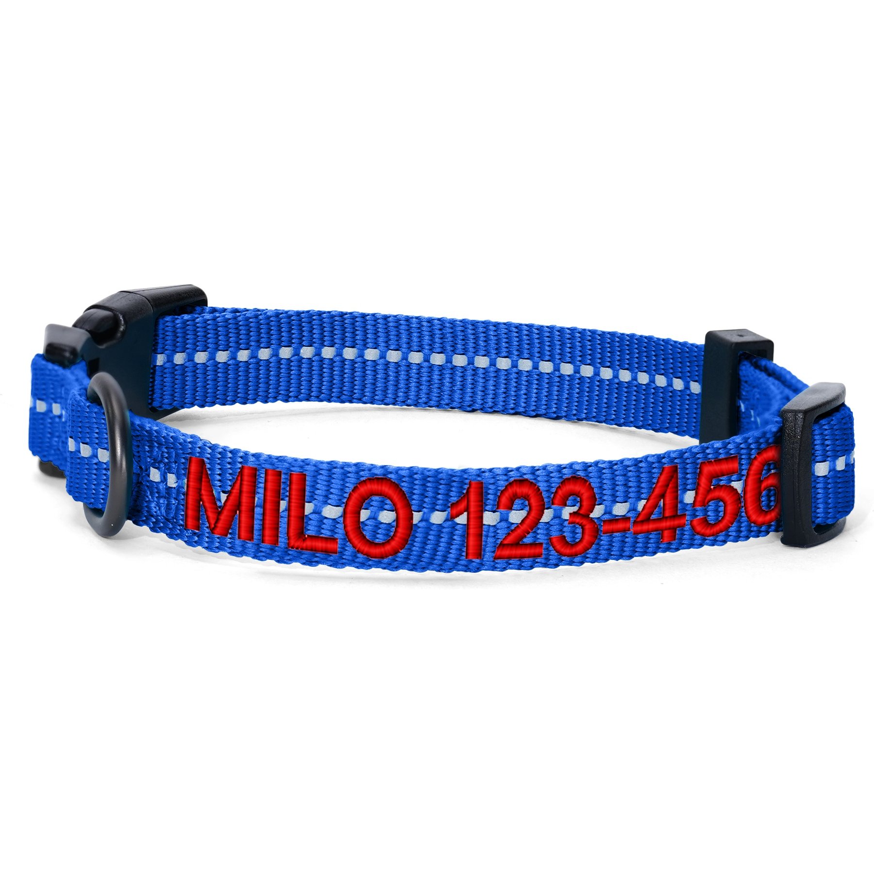 Pawtitas Custom Personalized Recycled Reflective Adjustable Dog Collar, Blue, X-Small: 8 to 12-in neck, 3/8-in wide