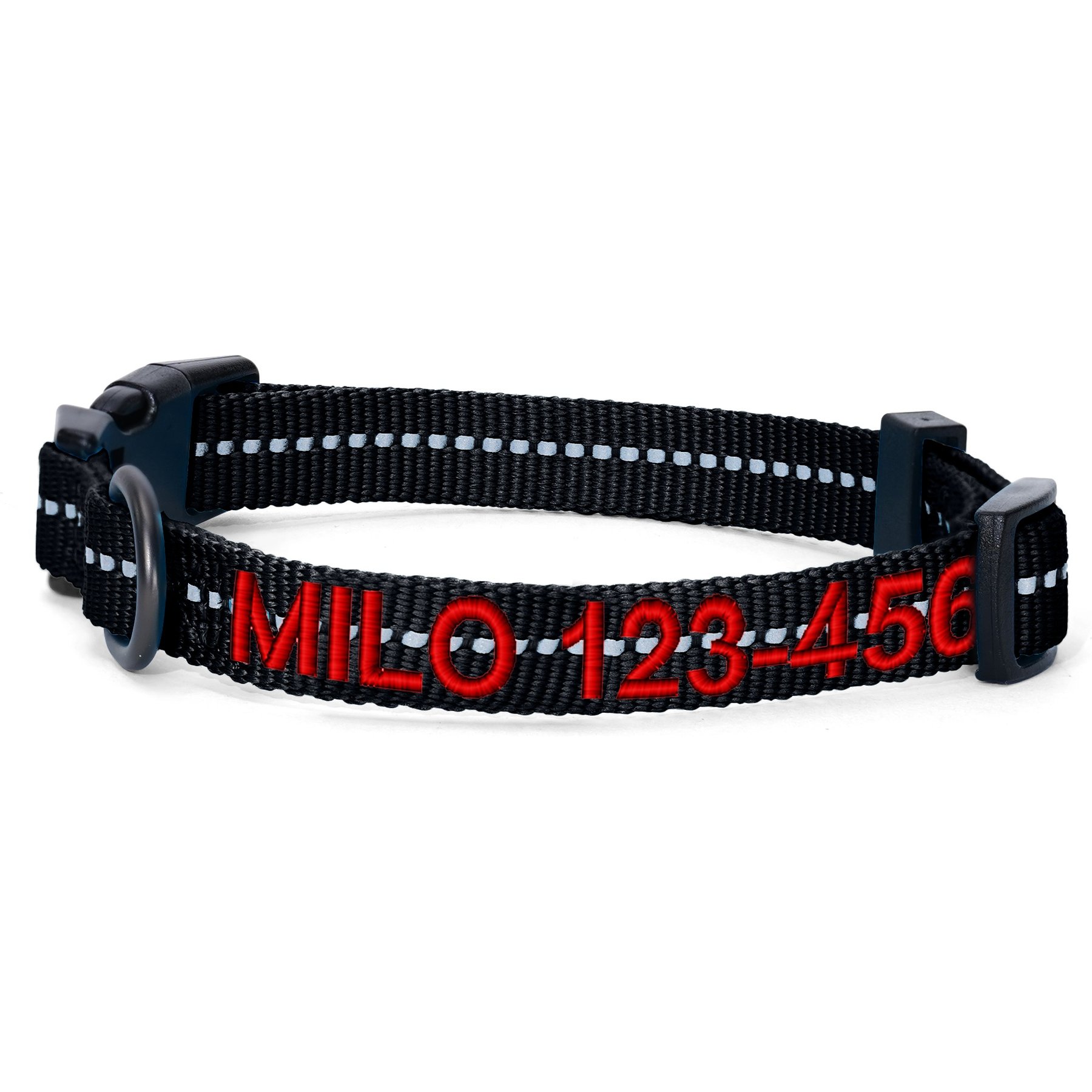 Pawtitas Custom Personalized Recycled Reflective Adjustable Dog Collar, Black, X-Small: 8 to 12-in neck, 3/8-in wide