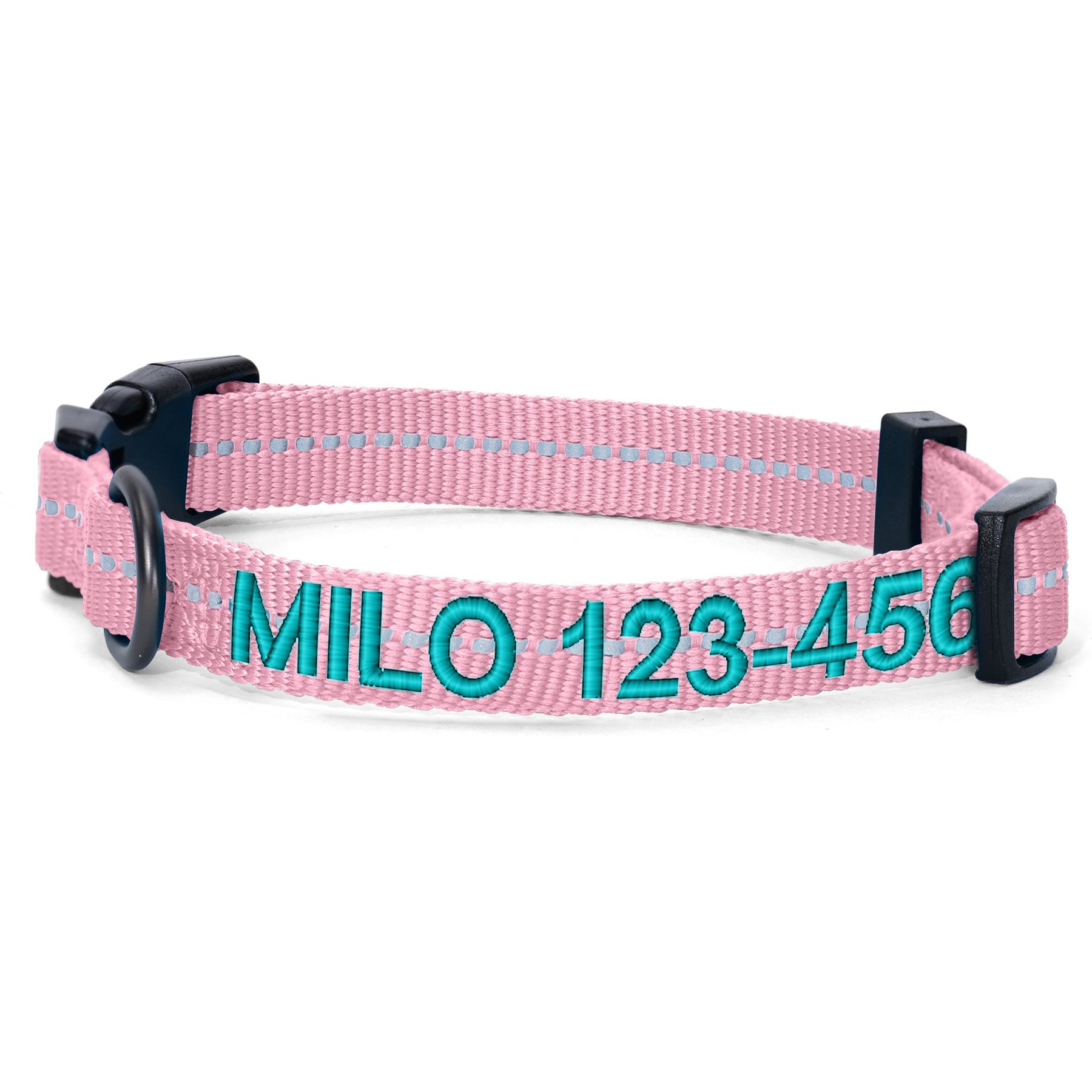 Pawtitas Custom Personalized Recycled Reflective Adjustable Dog Collar, Pink, Large: 16 to 26-in neck, 1-in wide
