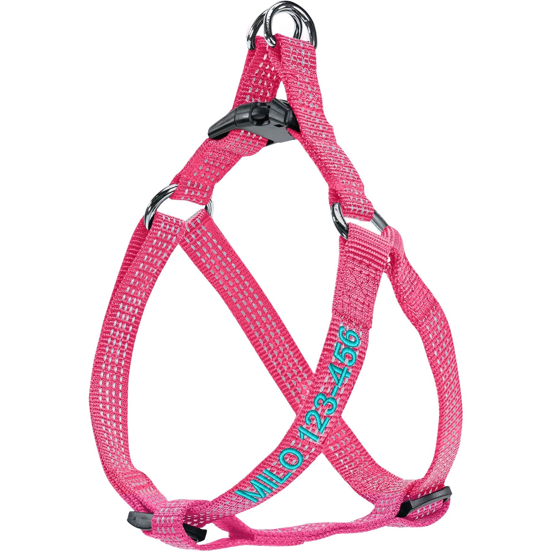 Pawtitas Custom Personalized Reflective Step-In Basic Dog Harness, Pink, Medium: 20 to 28-in chest