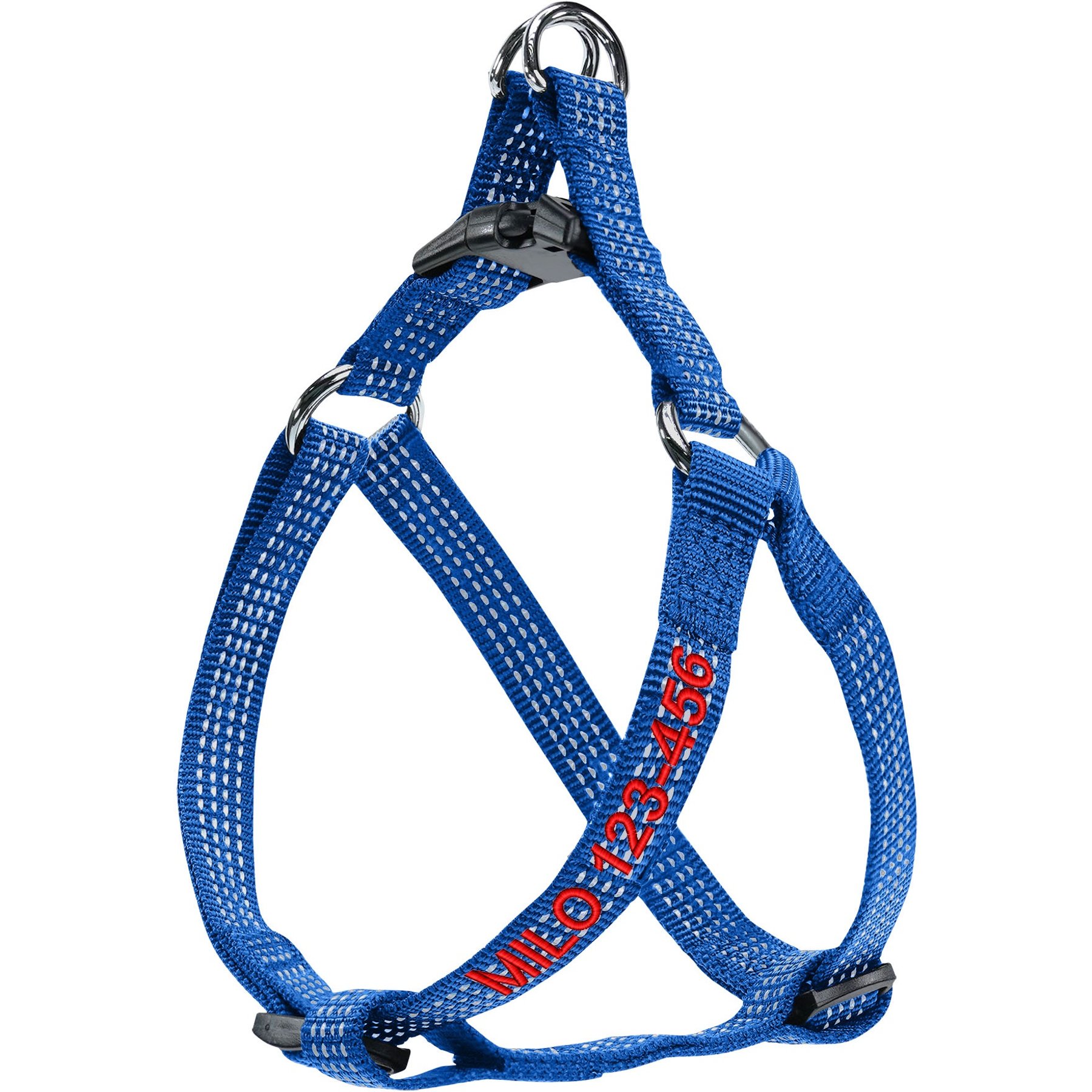 Pawtitas Custom Personalized Reflective Step-In Basic Dog Harness, Blue, X-Small: 11 to 15-in chest