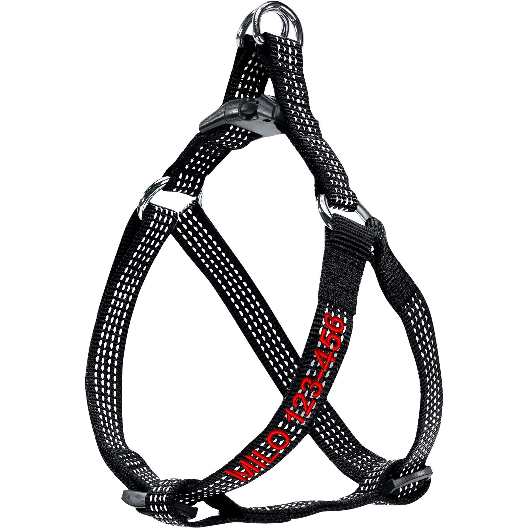 Pawtitas Custom Personalized Reflective Step-In Basic Dog Harness, Black, Small: 15 to 22-in chest