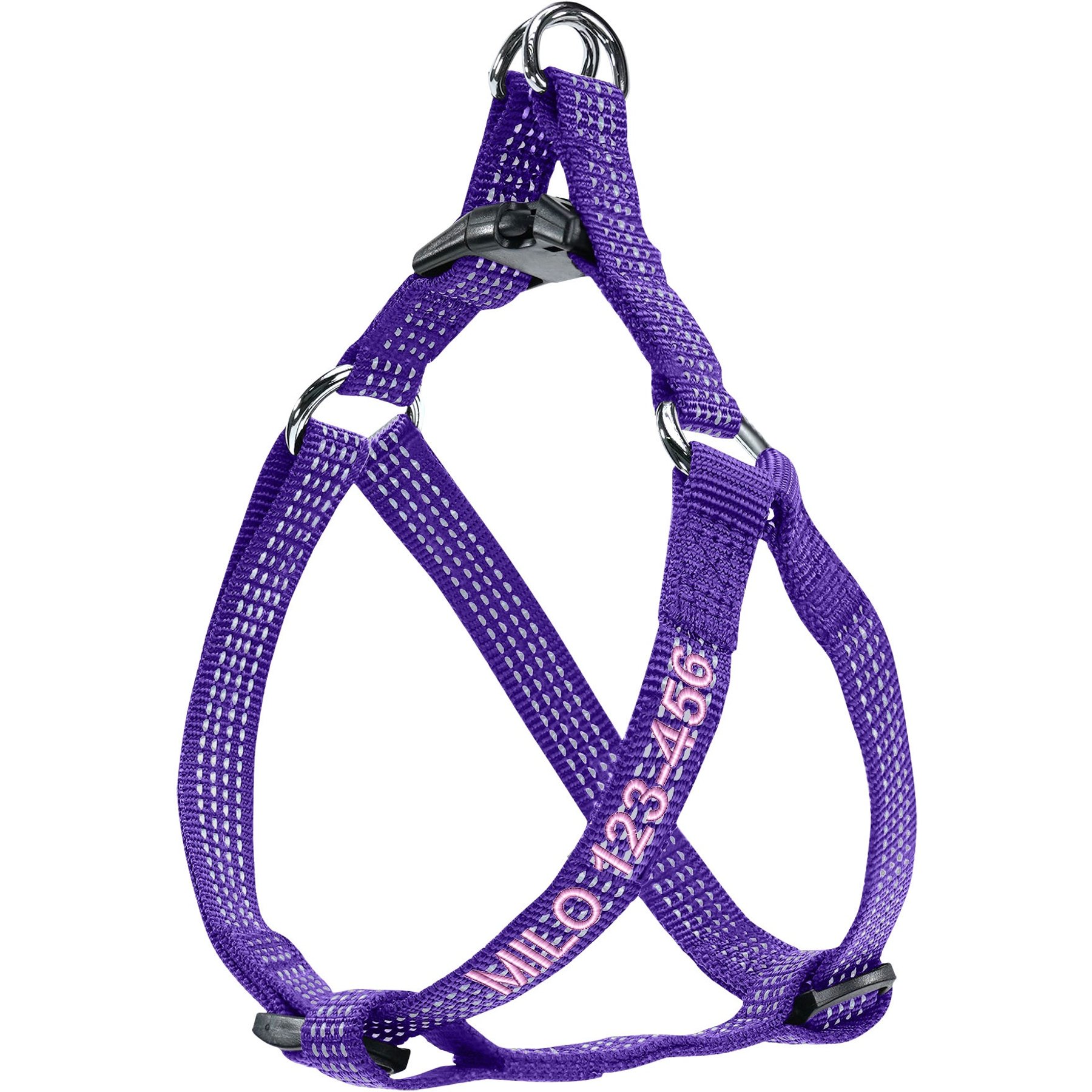 Pawtitas Custom Personalized Reflective Step-In Basic Dog Harness, Purple, X-Small: 11 to 15-in chest